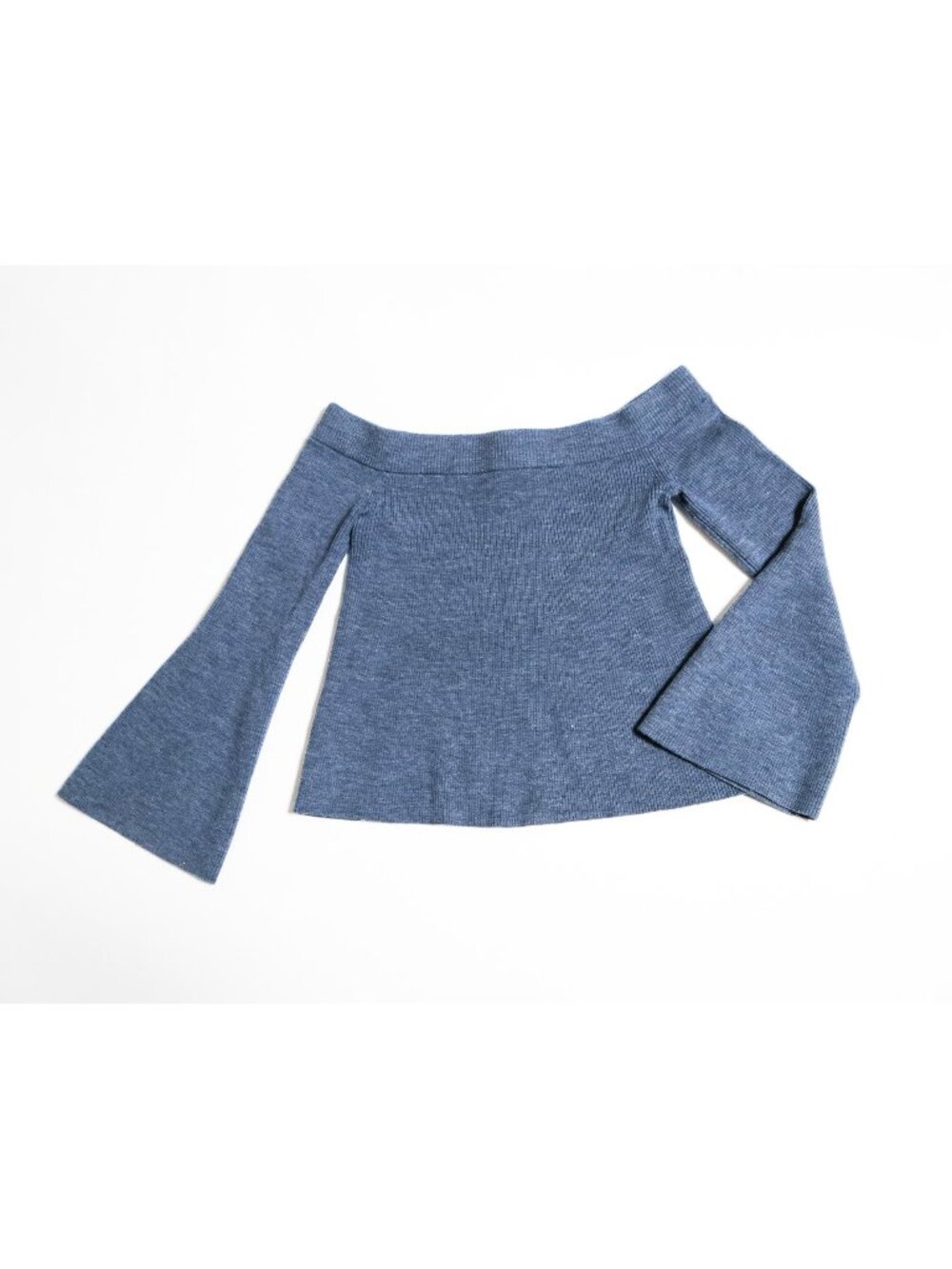 Blue 'Fleur' Merino Wool XS Off Shoulder Flare Sleeve Sweater 🫐 WILFRED ARITZIA